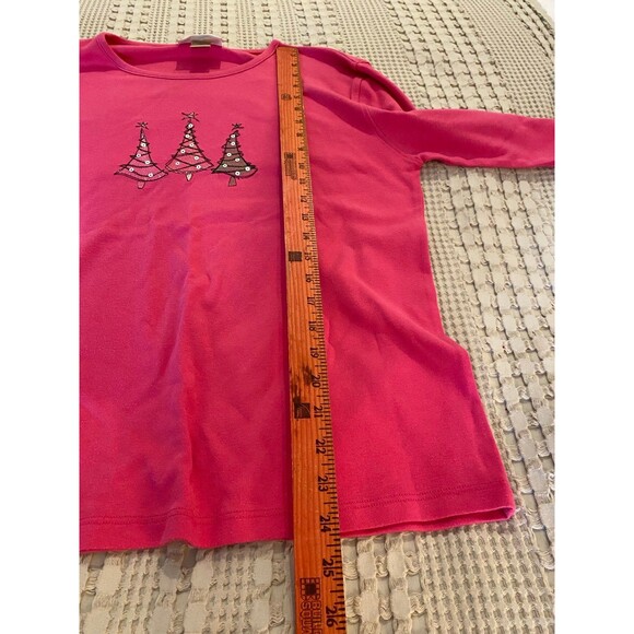 M & C Sportswear T Shirt Bright Pink Size XL Christmas Tree Long Sleeve Holiday - Picture 9 of 9
